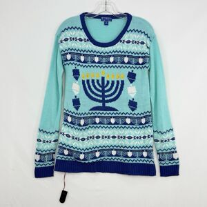 Hanukkah Sweater Women's XSmall Blue Light Up Menorah Ugly Holiday Sweater